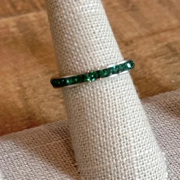 Green Emerald Colored CZ Stainless Steel Eternity Band Stack Ring May Birthstone - Picture 5 of 7